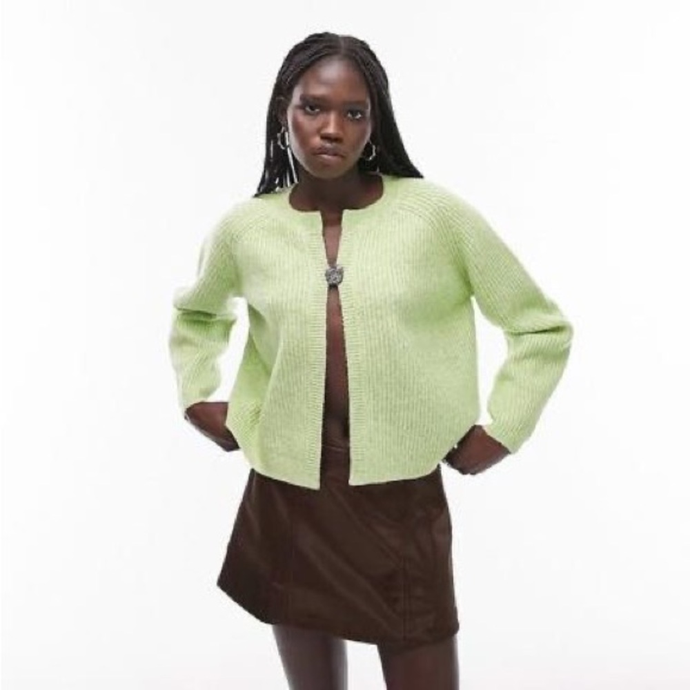 TOPSHOP- Cropped Green Cardigan